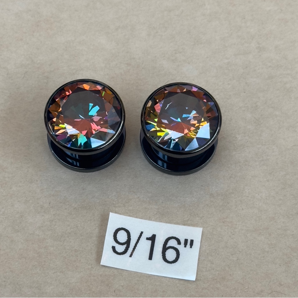 916 14 Mm Black Rainbow Gem Screw Fit Plugs Tunnels Gauges New